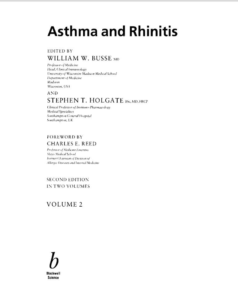 Asthma and Rhinitis 2nd Edition
